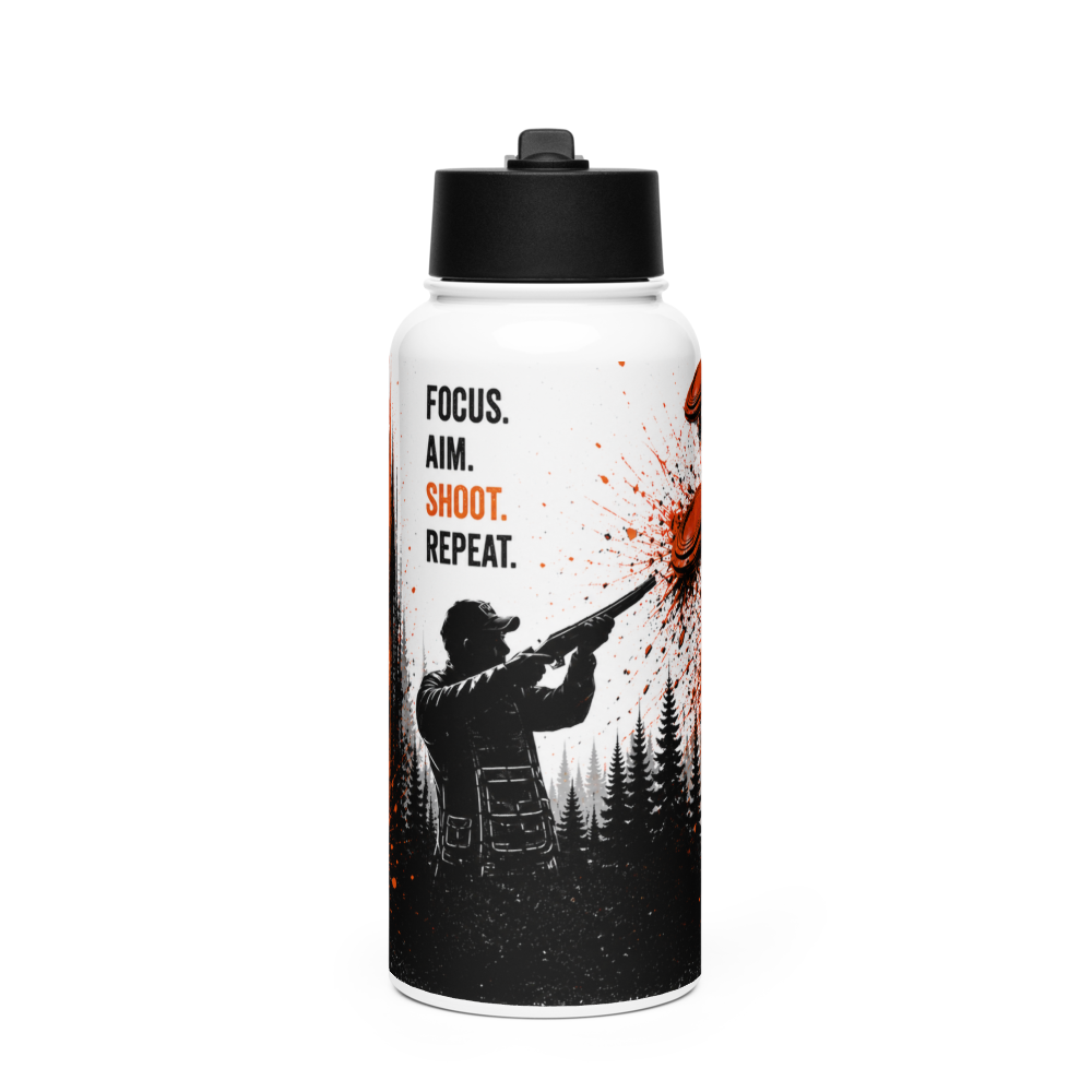 Skeet Skeet - Focus, Aim, Shoot, Repeat 32 oz Insulated Stainless Steel Water Bottle with Straw Lid