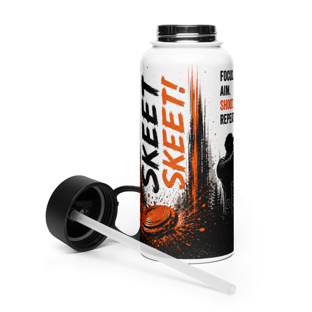 Skeet Skeet - Focus, Aim, Shoot, Repeat 32 oz Insulated Stainless Steel Water Bottle with Straw Lid